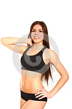 Portrait of attractive sport young woman on white background