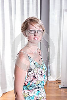 Portrait attractive young woman in summer dress