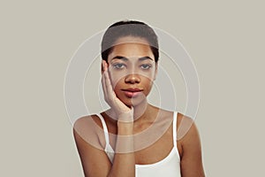 Portrait of attractive young woman on white background. Beautiful female face closeup