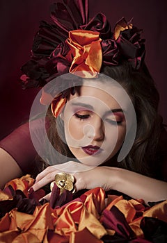 Portrait of autumn floral fantasy woman