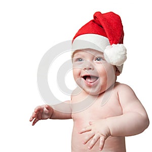 Portrait of baby boy in christmas hat