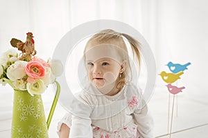 Portrait of a baby girl with Down syndrome
