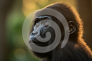 Portrait of a baby juvenile Gorilla. Adorable young ape - Generative AI art