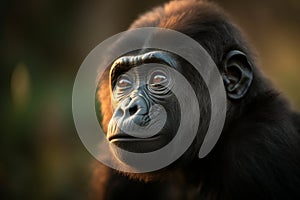 Portrait of a baby juvenile Gorilla. Adorable young ape - Generative AI art