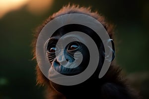 Portrait of a baby juvenile Gorilla. Adorable young ape - Generative AI art