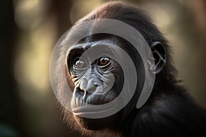 Portrait of a baby juvenile Gorilla. Adorable young ape - Generative AI art