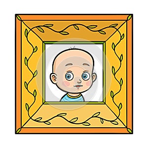 Portrait of a baby in photo frame, cute cartoon little child character