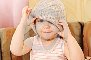Portrait of baby wearing knit cap