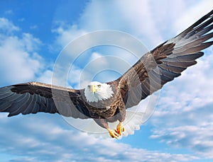 Portrait of Bald Eagle soaring in the sky. Close-up. Generative Ai content.