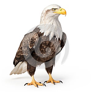 Portrait of a bald eagle turned to the right isolated on white background