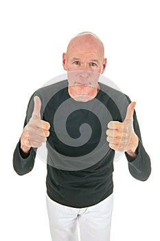 Portrait bald man with thumbs up