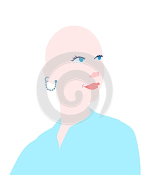Portrait of bald woman, vector illustration
