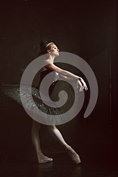 Portrait of the ballerina in ballet tatu on black