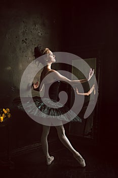 Portrait of the ballerina in ballet tatu on black