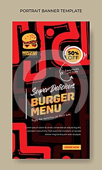 Portrait banner with red line hand drawn in black background design for street food advertisement