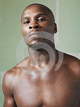 Portrait Of Bare Chested African American Boxer