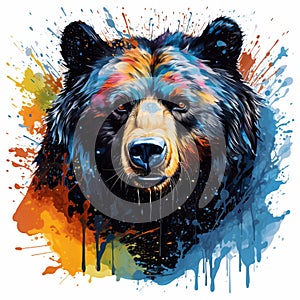 Portrait of a bear with colorful splashes. illustration. Generative AI