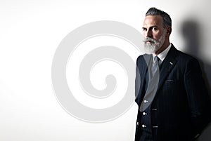 Portrait of bearded gentleman wearing trendy suit