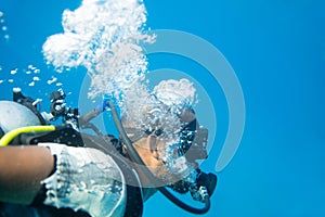 Portrait of bearded male in scuba diving mask