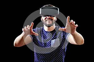 Portrait of bearded male with virtual reality glasses