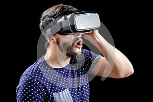 Portrait of bearded male with virtual reality glasses