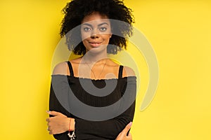 Portrait of beautiful african american female model smiling.