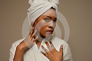 Portrait of beautiful African woman after bathing.