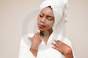 Portrait of beautiful African woman after bathing.