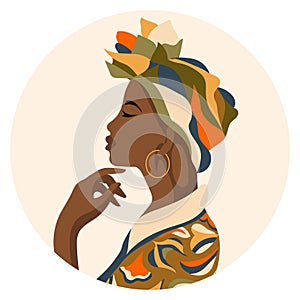 Portrait of a beautiful African woman in a national headdress in profile. Illustration vector
