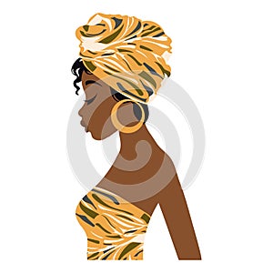 Portrait of a beautiful African woman in profile in a national headdress, a turban. Illustration