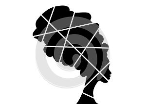 Portrait beautiful African woman in traditional turban, Afro black women vector silhouette isolated , logo design hairstyle