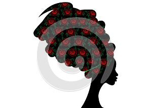 Portrait beautiful African woman in traditional turban, black women silhouette isolated , hairstyle concept