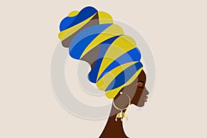 portrait beautiful African woman in traditional turban, Kente head wrap African, Traditional black women vector silhouette