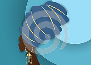 Portrait beautiful African woman in traditional turban, Kente head wrap African, Traditional dashiki printing, black women vector