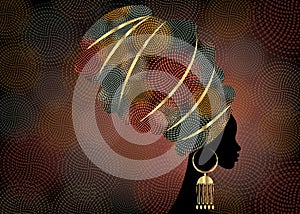 Portrait beautiful African woman in traditional turban, Kente head wrap African, Traditional dashiki printing, black women vector