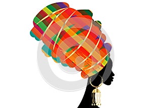 Portrait beautiful African woman in traditional turban, Kente head wrap African, Traditional dashiki printing, black women vector