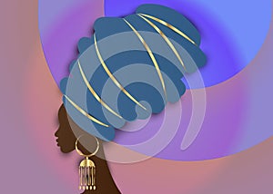 Portrait beautiful African woman in traditional turban, Kente head wrap African, Traditional dashiki printing, black women vector