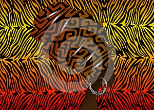 Portrait beautiful African woman in traditional turban, Kente head wrap, dashiki printing, Afro women scarf vector silhouette