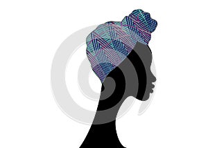 Portrait beautiful Afro woman. Shenbolen Ankara Headwrap Women African Traditional Headtie Scarf Turban. Colorful Kente head scarf