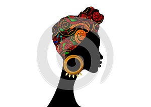 Portrait beautiful Afro woman. Shenbolen Ankara Headwrap Women African Traditional Headtie Scarf Turban. Colorful Kente head wrap