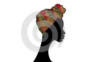 Portrait beautiful Afro woman. Shenbolen Ankara Headwrap Women African Traditional Headtie Scarf Turban. Colorful Kente head wraps