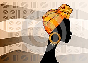 Portrait beautiful Afro woman. Shenbolen Ankara Headwrap Women African Traditional Headtie Scarf Turban. Colorful Kente head wraps