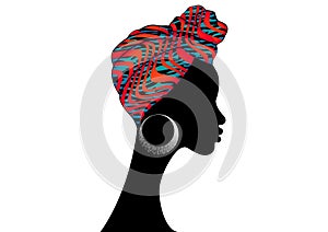 Portrait beautiful Afro woman. Shenbolen Ankara Headwrap Women African Traditional Headtie Scarf Turban. Kente head wraps African
