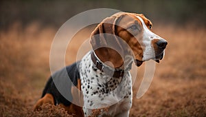 Portrait of a beautiful American English Coonhound in autumn park
