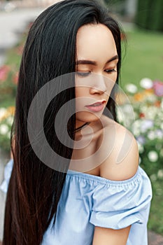 Portrait of a beautiful Asian girl with a pretty face
