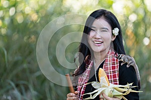 Portrait beautiful asian woman at garden