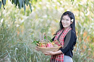 Portrait beautiful asian woman at garden in thailand