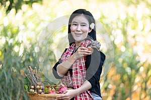 Portrait beautiful asian woman at garden in thailand