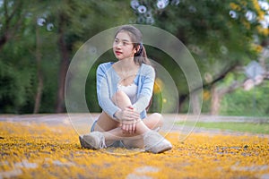 Portrait beautiful asian woman at park