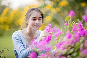 Portrait beautiful asian woman at park